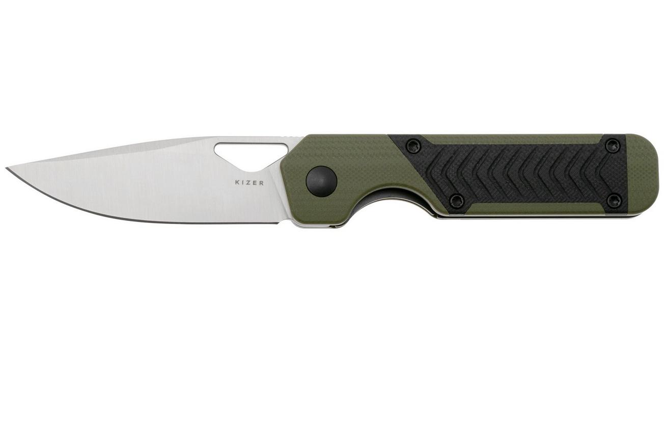 Kizer Vanguard Mini Militaw V3634SA6 Liner Lock, Satin Nitro-V, Green G10, Black G10 Inlay, zakmes, Jonathan Styles design