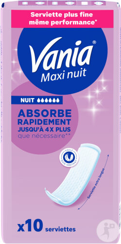 Vania Serviettes Hygiéniques Maxi Nuit 10 Pièces