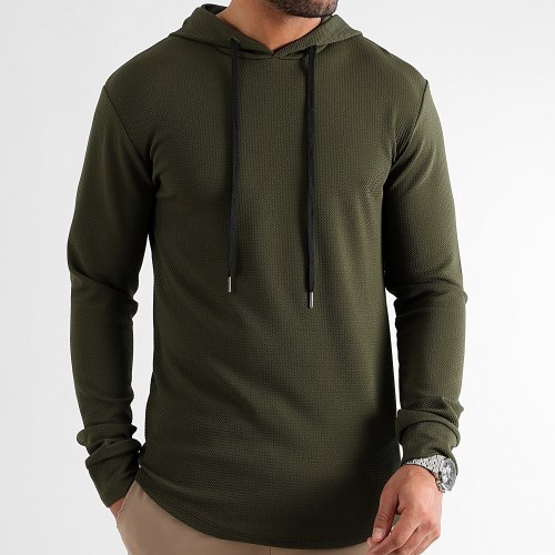 Sweat Capuche Oversize Texturé Waffle 0592 Vert Kaki