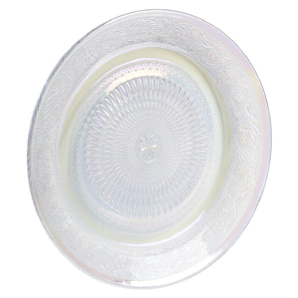 Assiette ronde plate décor ciselé design irisé