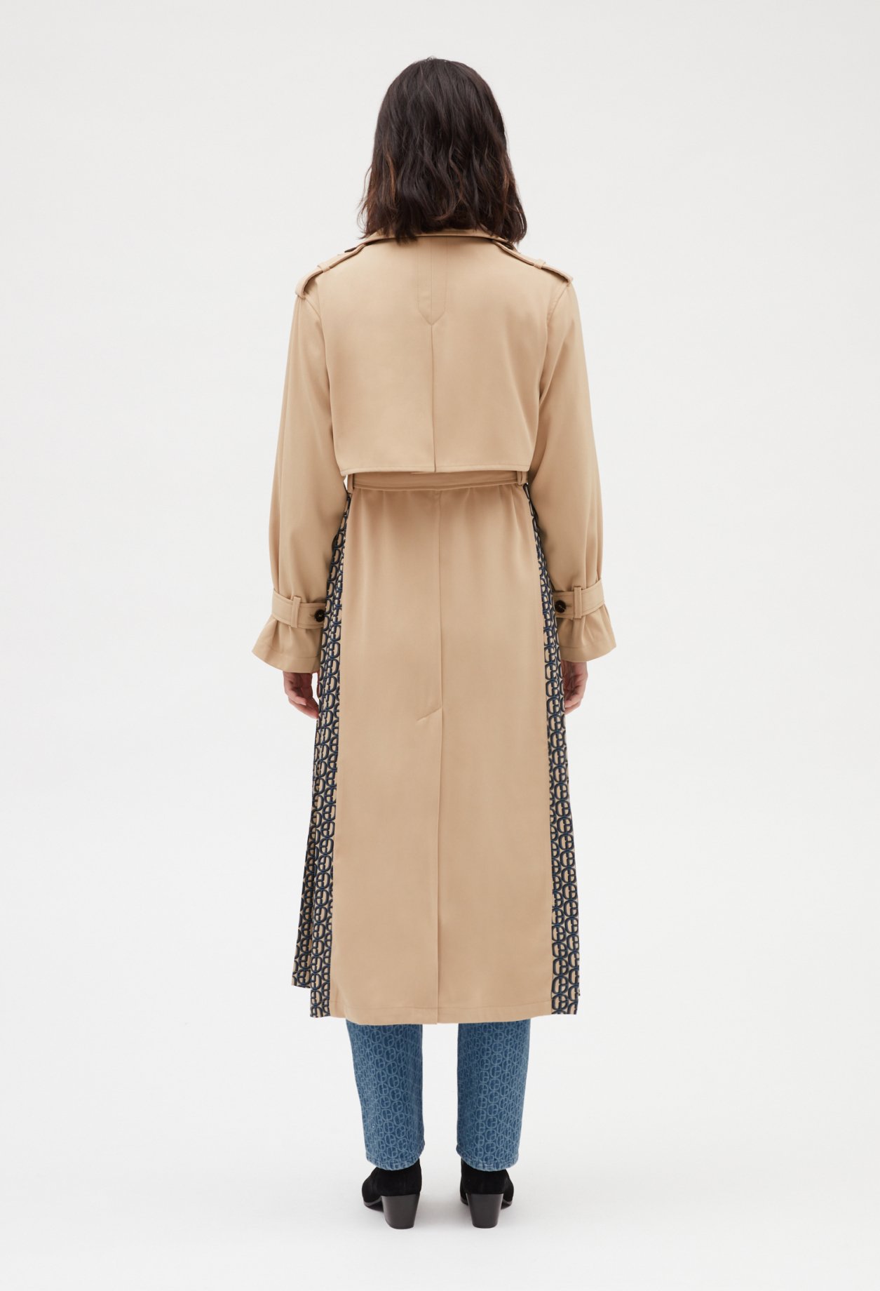 Trench mi-long plisse monogramme beige