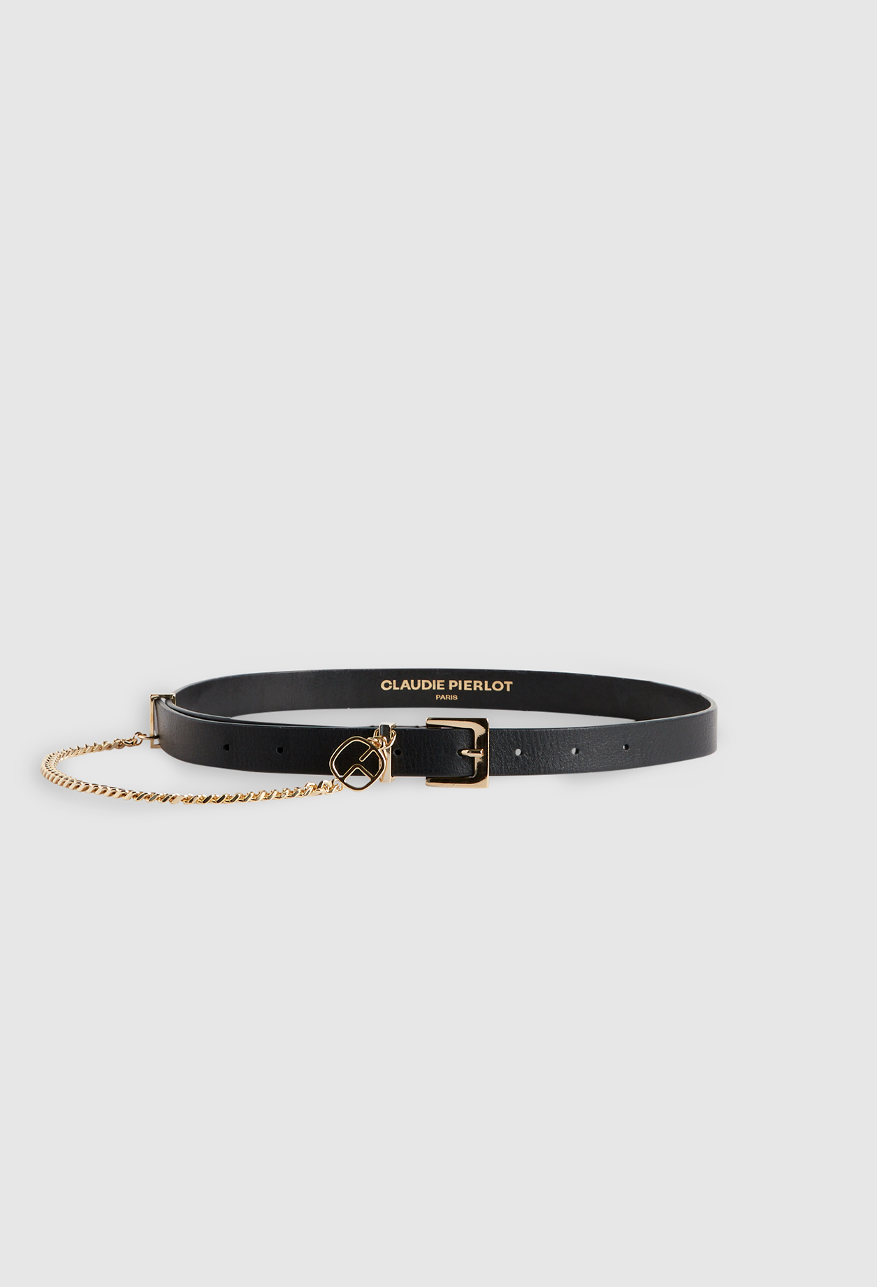Ceinture cuir noir et cha&icirc;ne