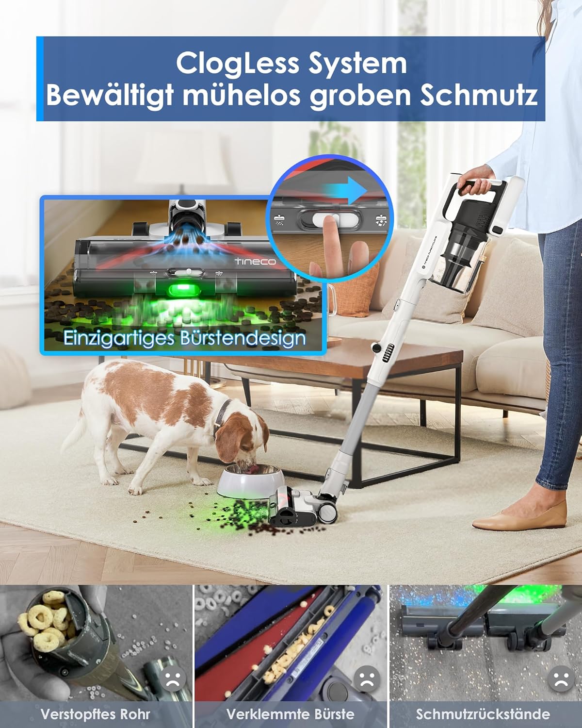 Tineco Pure ONE A50S Plus Kabelloser Akku Stabstaubsauger, Flex Akkusauger 70 Min., 3DSense Power Bürste, PureCyclone Technol. 1L Staubbehälter, 185W Saugleistung für groben Schmuze & Tierhaare