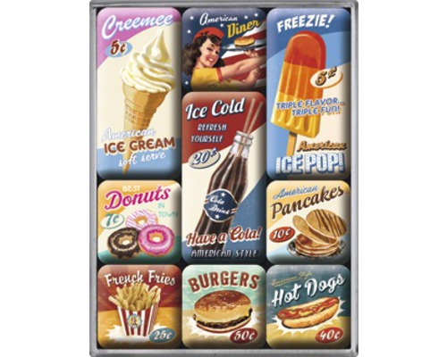 Decoratieve magneet American Diner set van 9