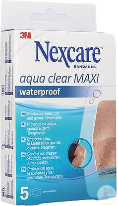Nexcare 3M Aqua Clear Maxi Imperméable Pansement 60x88mm Pièces 5