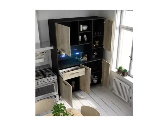 ECO Buffet de cuisine avec LED L 120 cm - Decor chene et noir mat