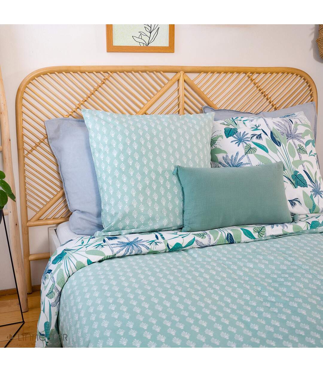 Parure de lit 260x240 cm coton bci adouci ALISCO bleu 3 pièces