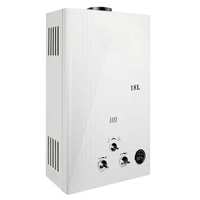 Aquecedor de água instantâneo a gás propano líquido TCMT de 18 litros, com vazão de 4,8 GPM e visor digital.
