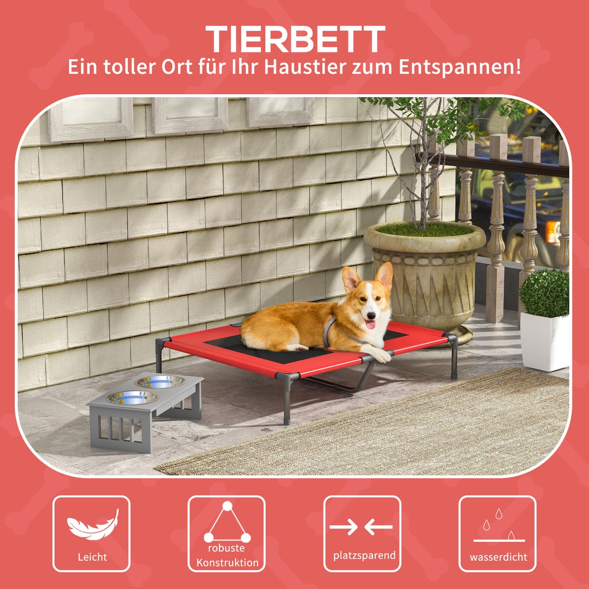 PawHut Hondenbed, 92L x 76B x 18H cm, Oxfordstof, Metaal, Rood