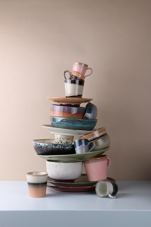 HKliving 70's Ceramic espresso kopjes set van 4 funky