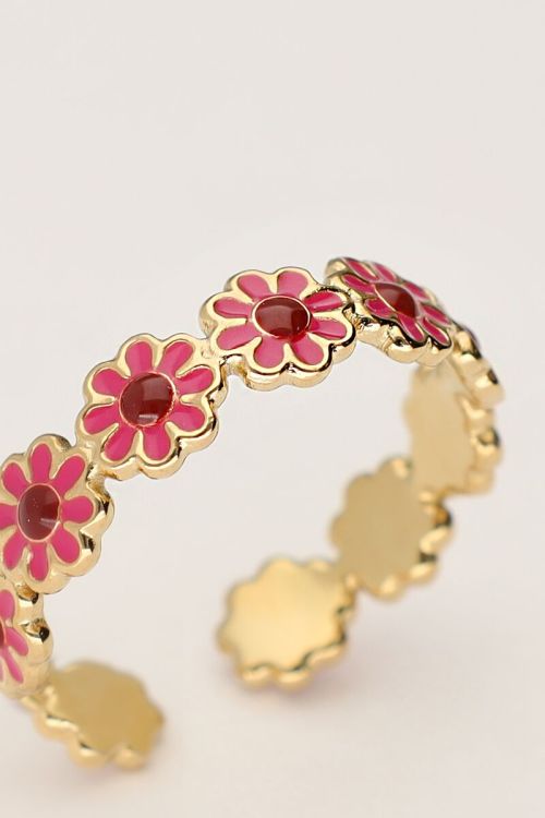 Vintage ring met roze & rode bloemetjes