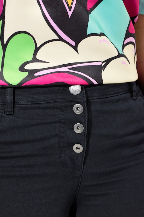 Twill-Shorts, Straight Fit, sichtbare Knöpfe, Krempelsaum