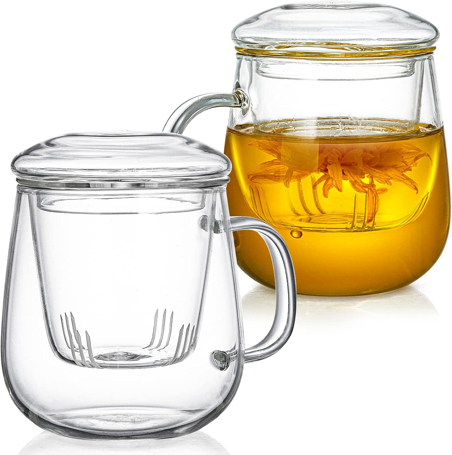 (400ml) Glas Tee Tasse Infuser Cup mit Deckel   Filter Sieb für Losen Tee - Transparent