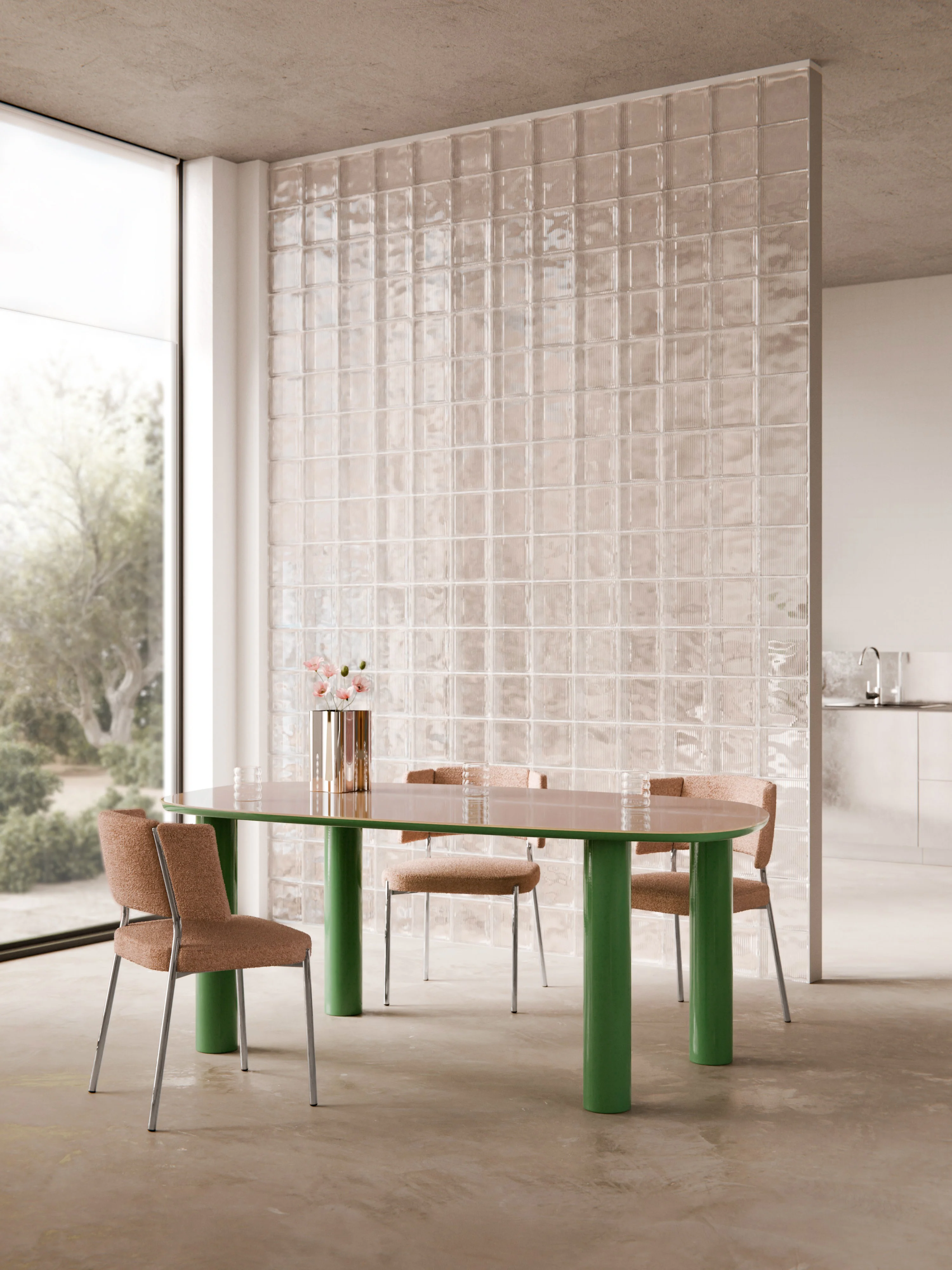 Organische eettafel Beni met glazen blad, 200 x 110 cm
