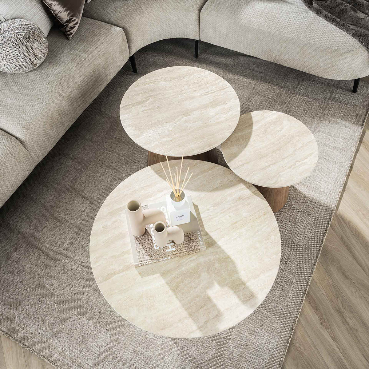 Salontafel Limestone Rond Trio