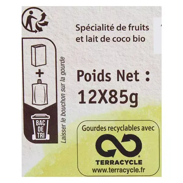 Vitabio Cool Fruits Sachês de Leite de Coco com Pera, Banana e Leite de Coco Orgânico - Pacote com 12 unidades de 85g