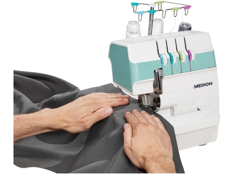 Medion Nähmaschine Life Overlock SO90 Weiss/Türkis Nähmaschine mit einer Motorleistung von 90 Watt