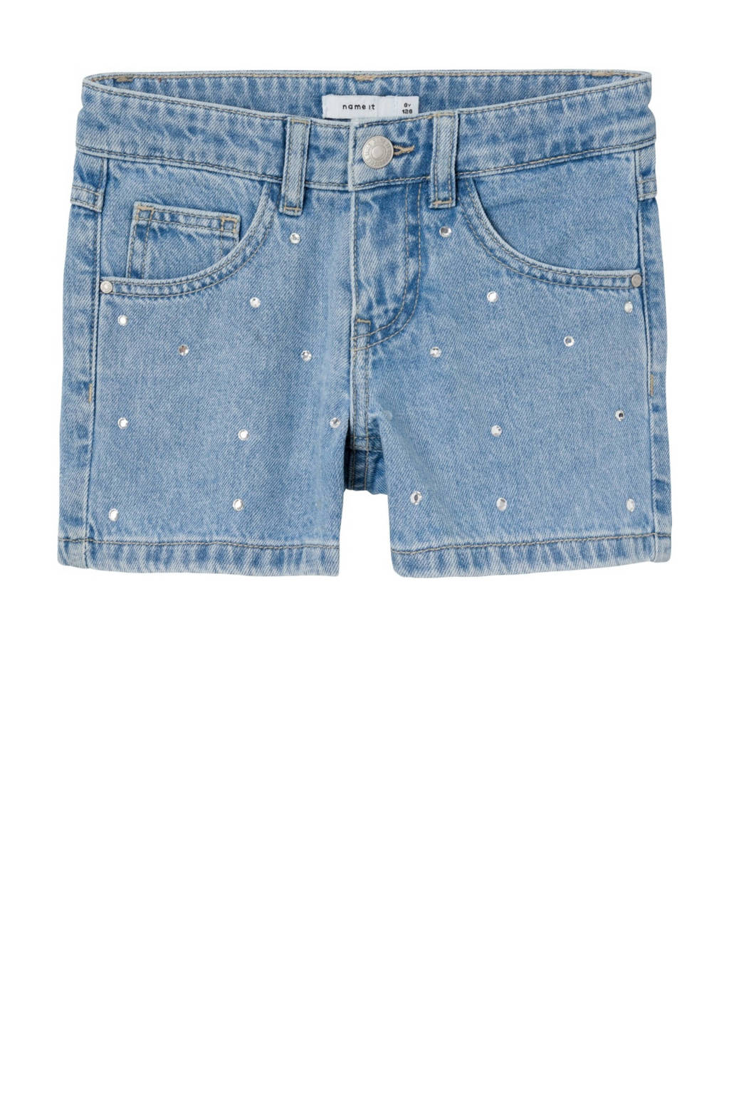 NAME IT regular fit denim short NKFROSE met all over print light blue denim