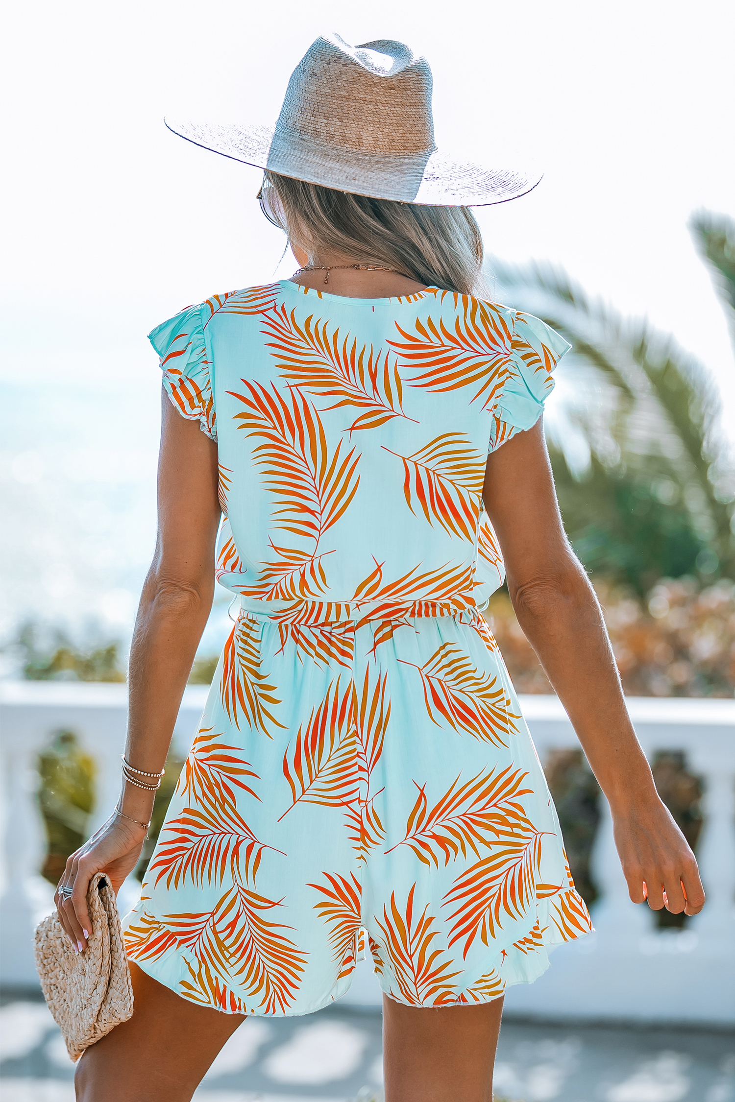 Combishort avec manches à volants tropical de couleur menthe