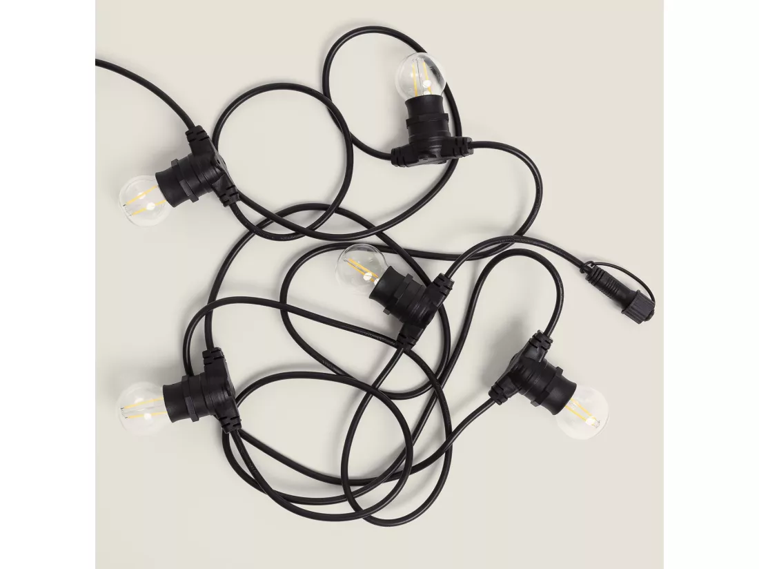 Kit Guirlande Lumineuse Extérieure IP44 5m Noir + 5 Ampoules LED Filament B22 2W G45 3000K Blanc chaud