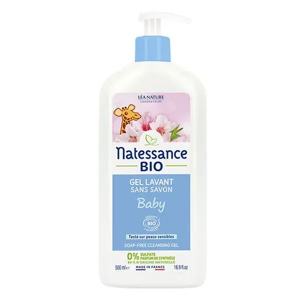 Gel de limpeza para bebês Natessance orgânico sem sabão, 500ml