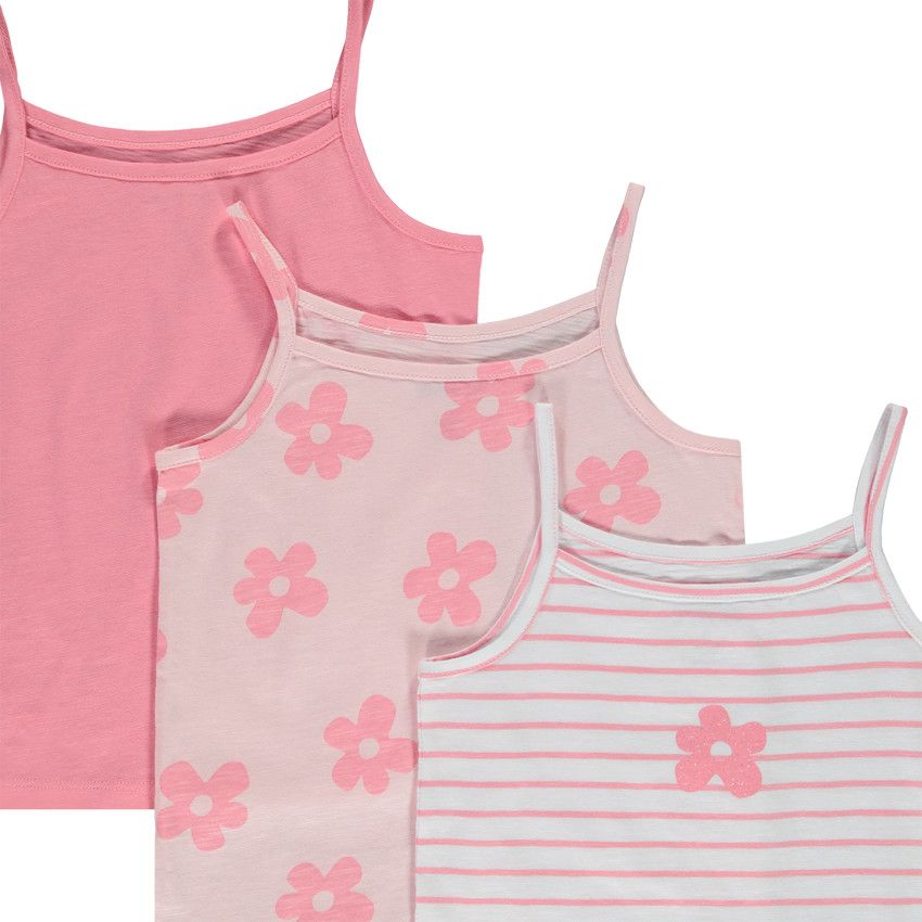 Lot de 3 débardeurs fantaisie en jersey slub pour fille - Multicolore