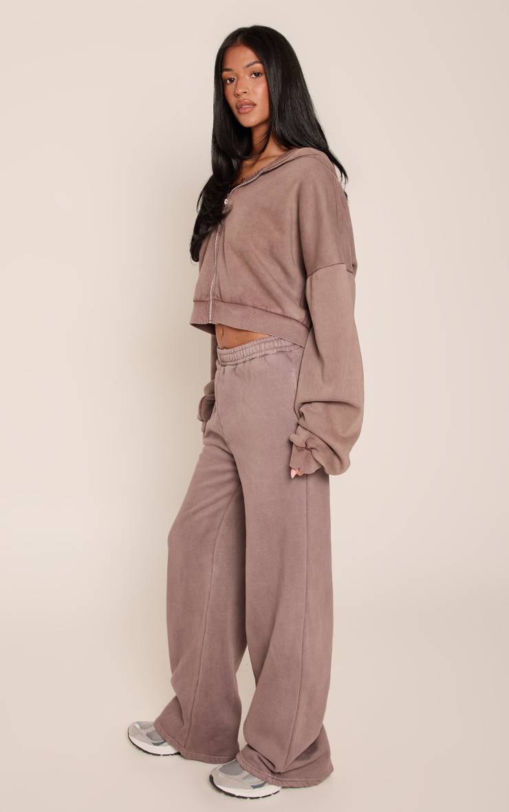 Washed Brown Sweat À Casynthétiqueche Court Boxy Zippé Tall