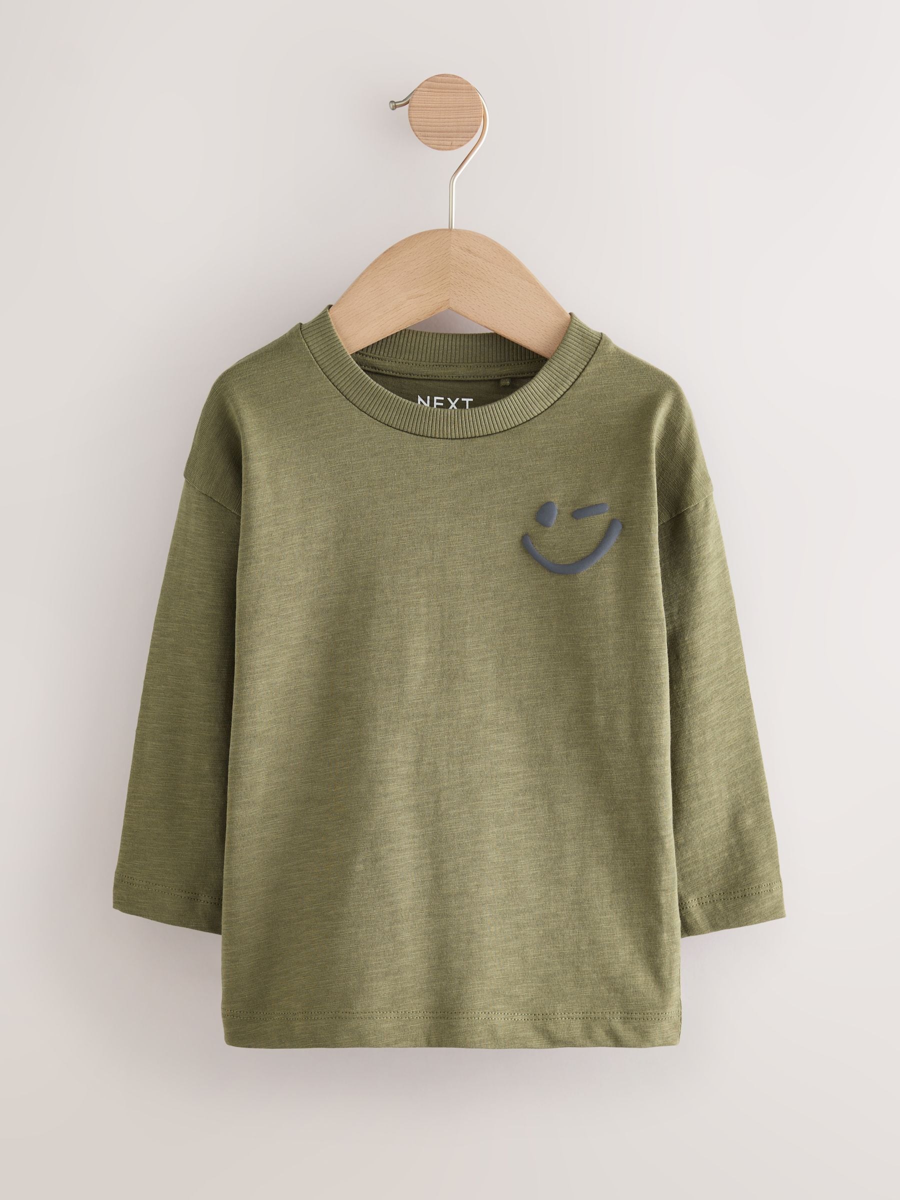 Kaki/crème smile - T-shirts met lange mouwen en dierenfiguurprint verpakking van 3 (3 mnd - 7 jr)