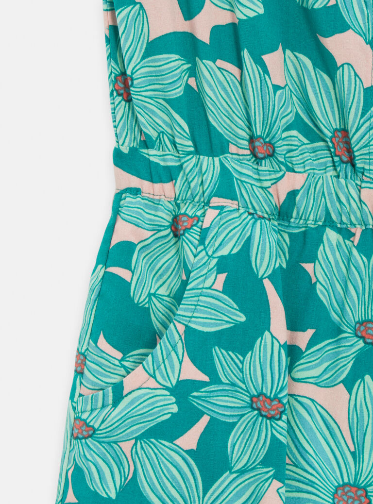 Combi-short imprimé fleuris vert pour fille