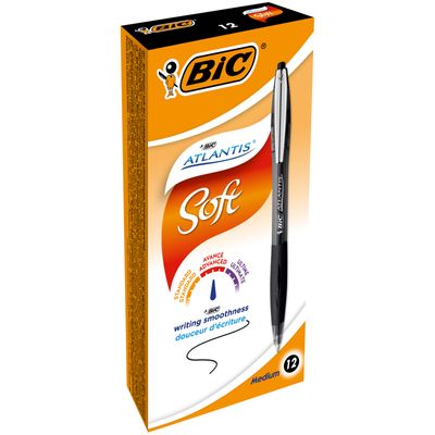 BIC ATLANTIS Soft - 12 Stylos à bille - noir - rétractable