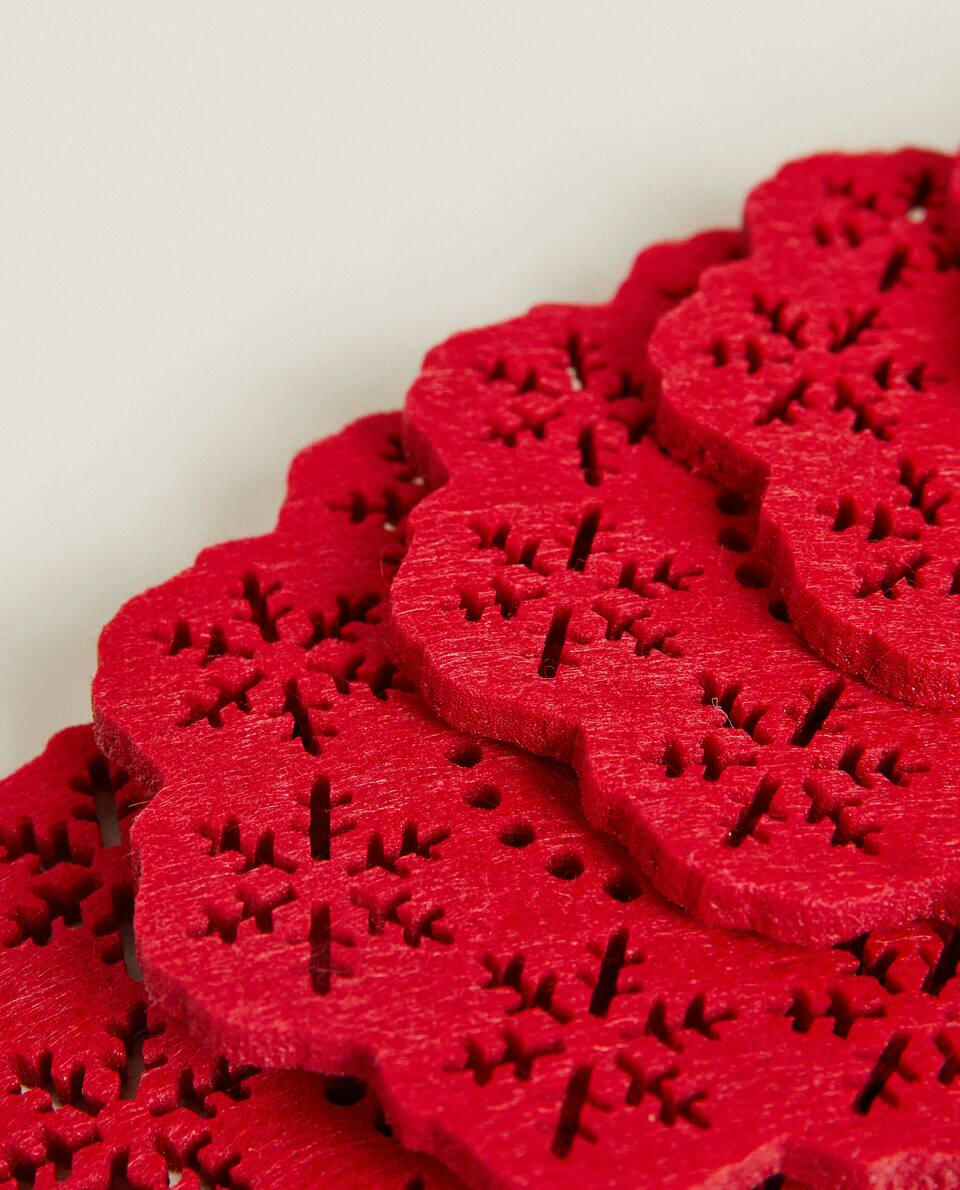 Conjunto de 6 porta-copos de feltro com tema de flocos de neve natalinos