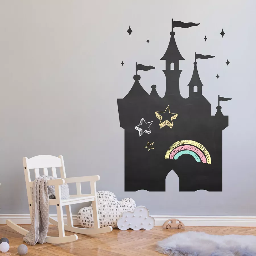 Nikima Wandtattoo 003 Schloss - selbstklebende Tafelfolie Kreidefolie inkl. 3 Stück Kreide schwarz