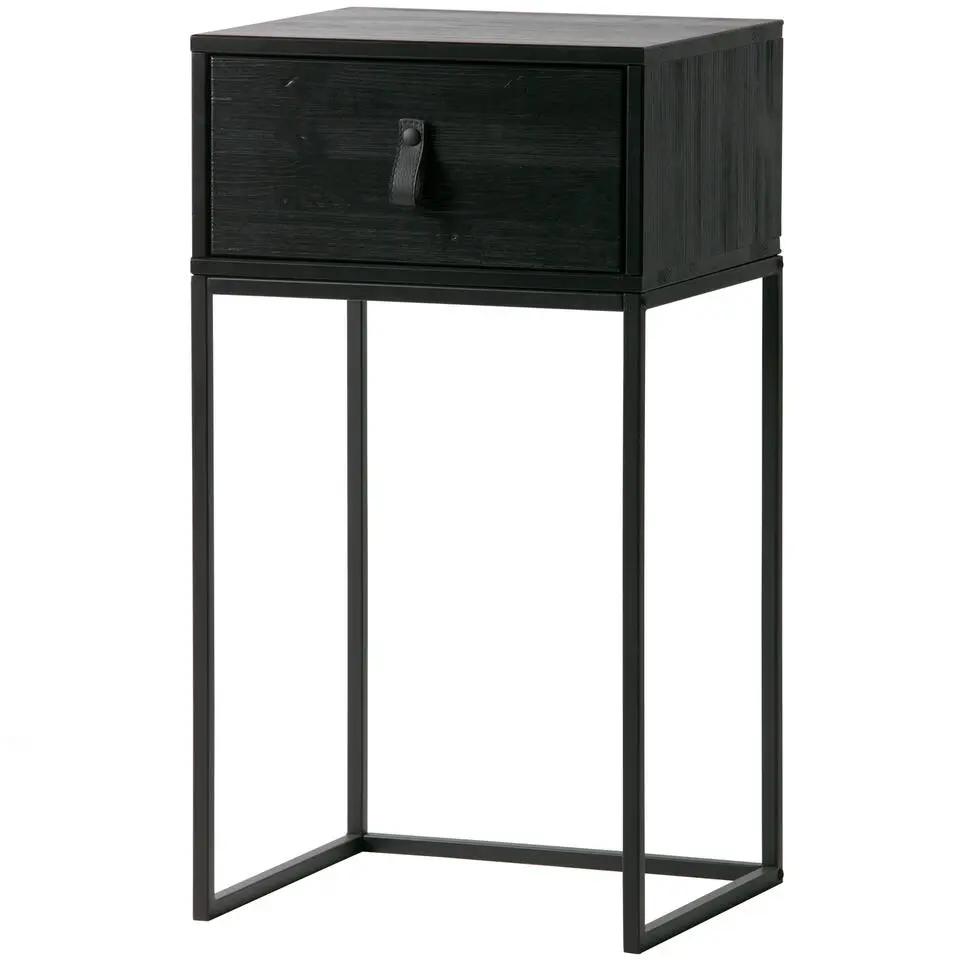 WOOOD Zola Nachtkastje Met Lade - Grenen Geborsteld - Zwart - 74x40x35
