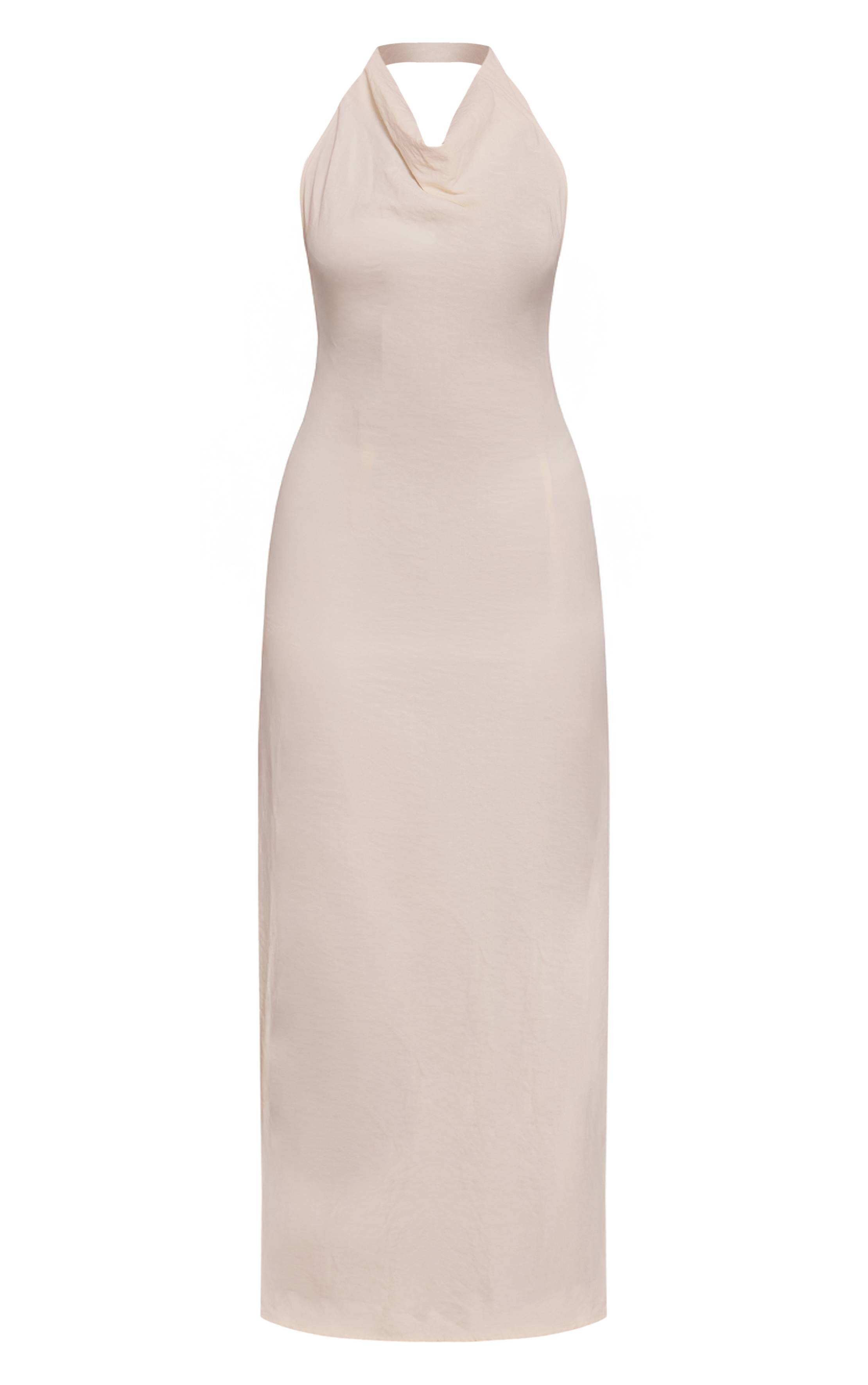 Crème Robe Maxi Sans Manches À Col Bénitier Texturée