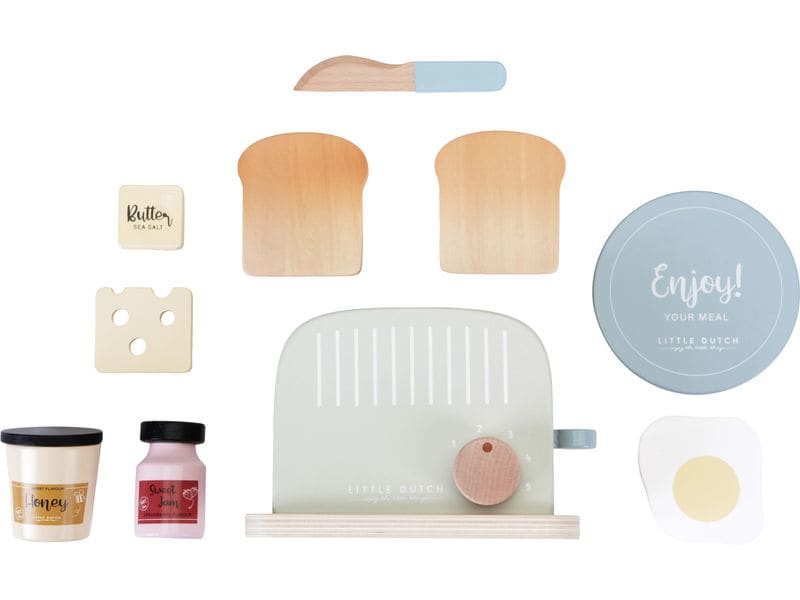 Little Dutch Spiel-Haushaltsgerät Toaster Set Spielzeug-Toaster aus Holz mit Zubehör – für die Kinderküche