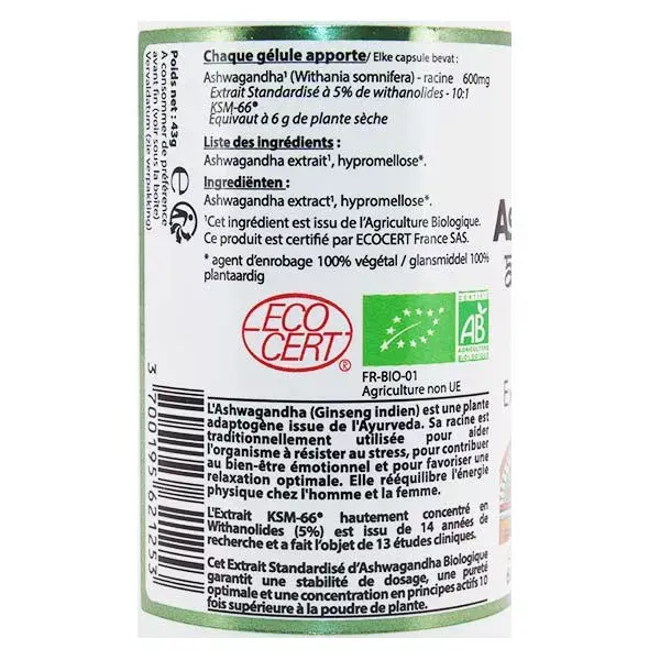 Vit'all+ Ashwagandha Biologique Extrait Standardisé 600mg - 60 gélules végétales
