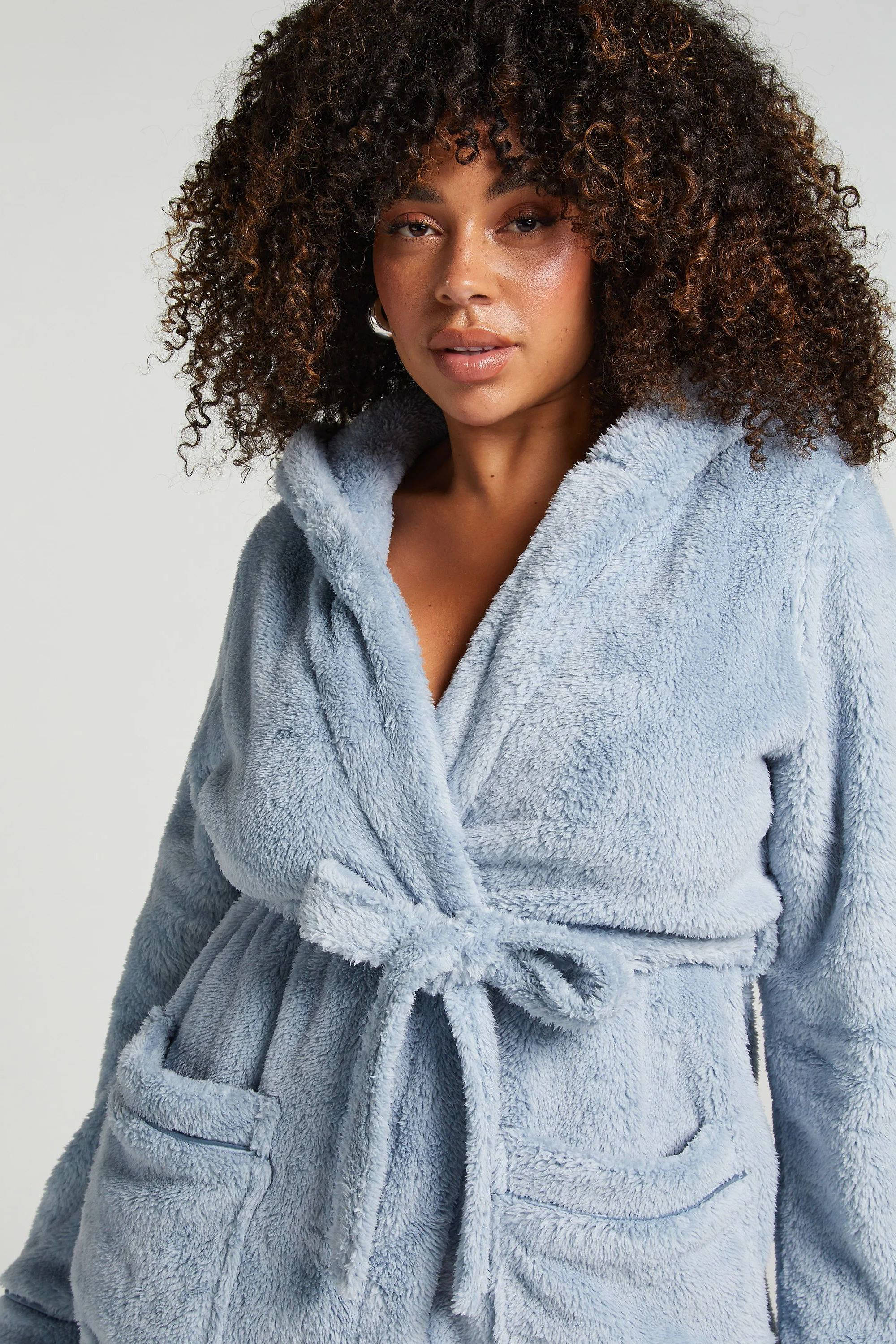 Hunkemöller fleece badjas met capuchon blauw