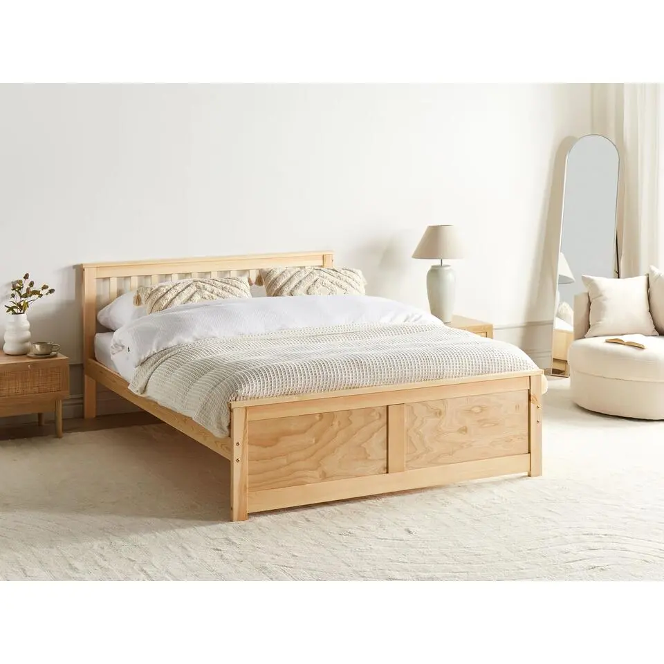 OLENDON - Tweepersoonsbed - Lichtbruin - 140 x 200 cm - Dennenhout