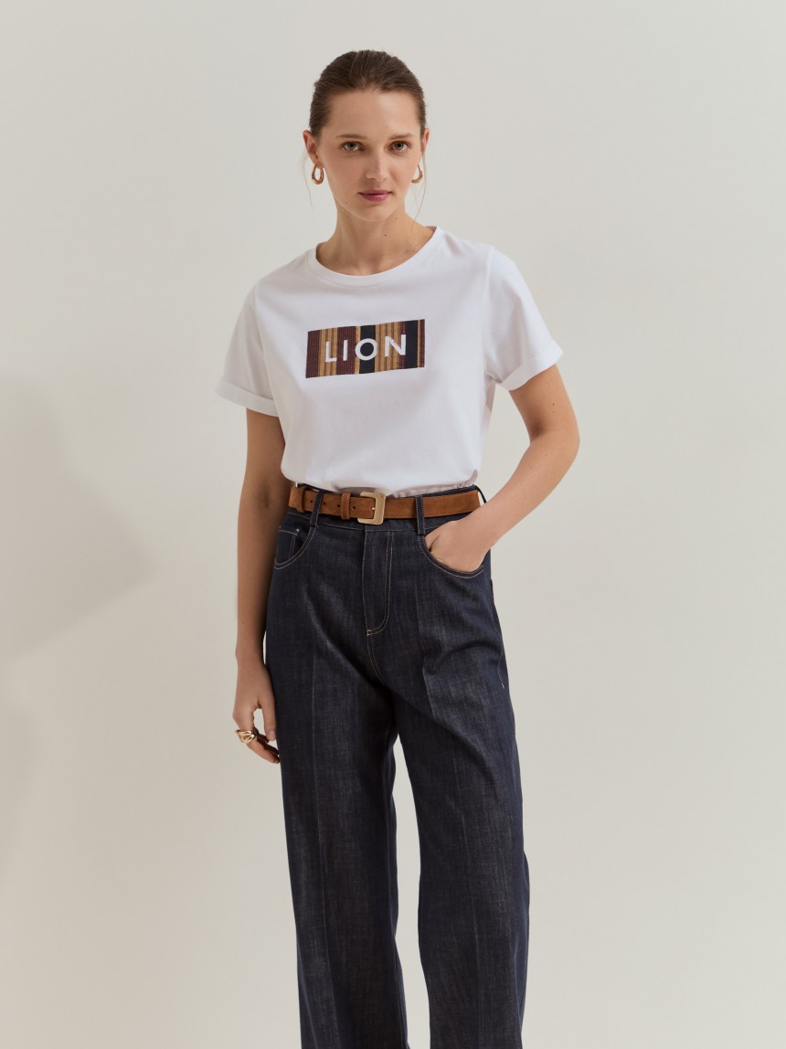 T-shirt Lion com lantejoulas