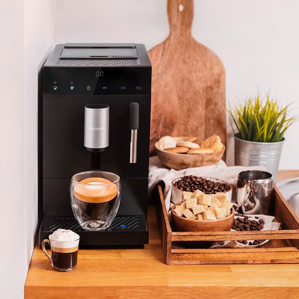Cecotec Superautomatische Kompakt-Kaffeemaschine Cumbia Cremmaet Compact Steam, 1350 W, 19 Bar, Thermoblock, Plug&Play, personalisierter Kaffee, 5 Mahlstufen, Selbstreinigung, Dampferzeuger