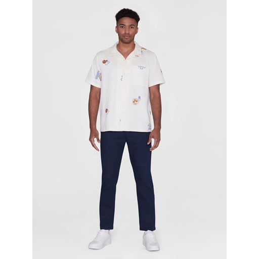 Knowledge Cotton Apparel Broderet Print Skjorte, Egret, M