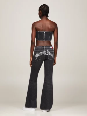 Top bustiê jeans skinny fit sem alças