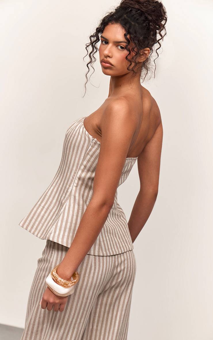 Moka Haut Bustier Péplum En Lin À Rayures