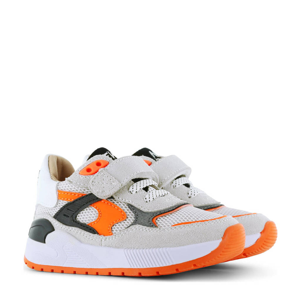 Shoesme leren sneakers grijs/oranje