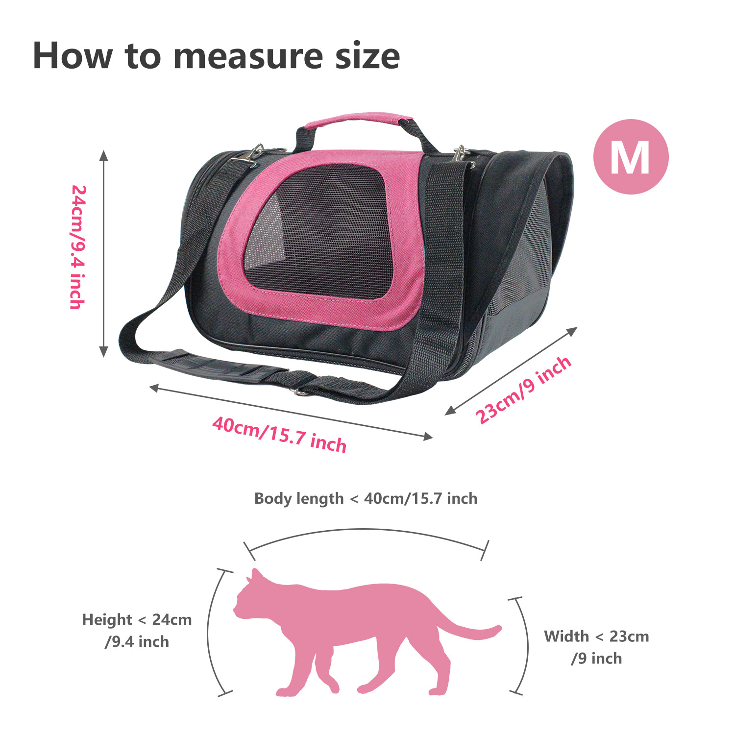 Bolsa de transporte para animais de estimação Nobleza, em tecido Oxford, ideal para cães, gatos ou pequenos animais. Tamanho pequeno, cor rosa, 34 cm de comprimento.
