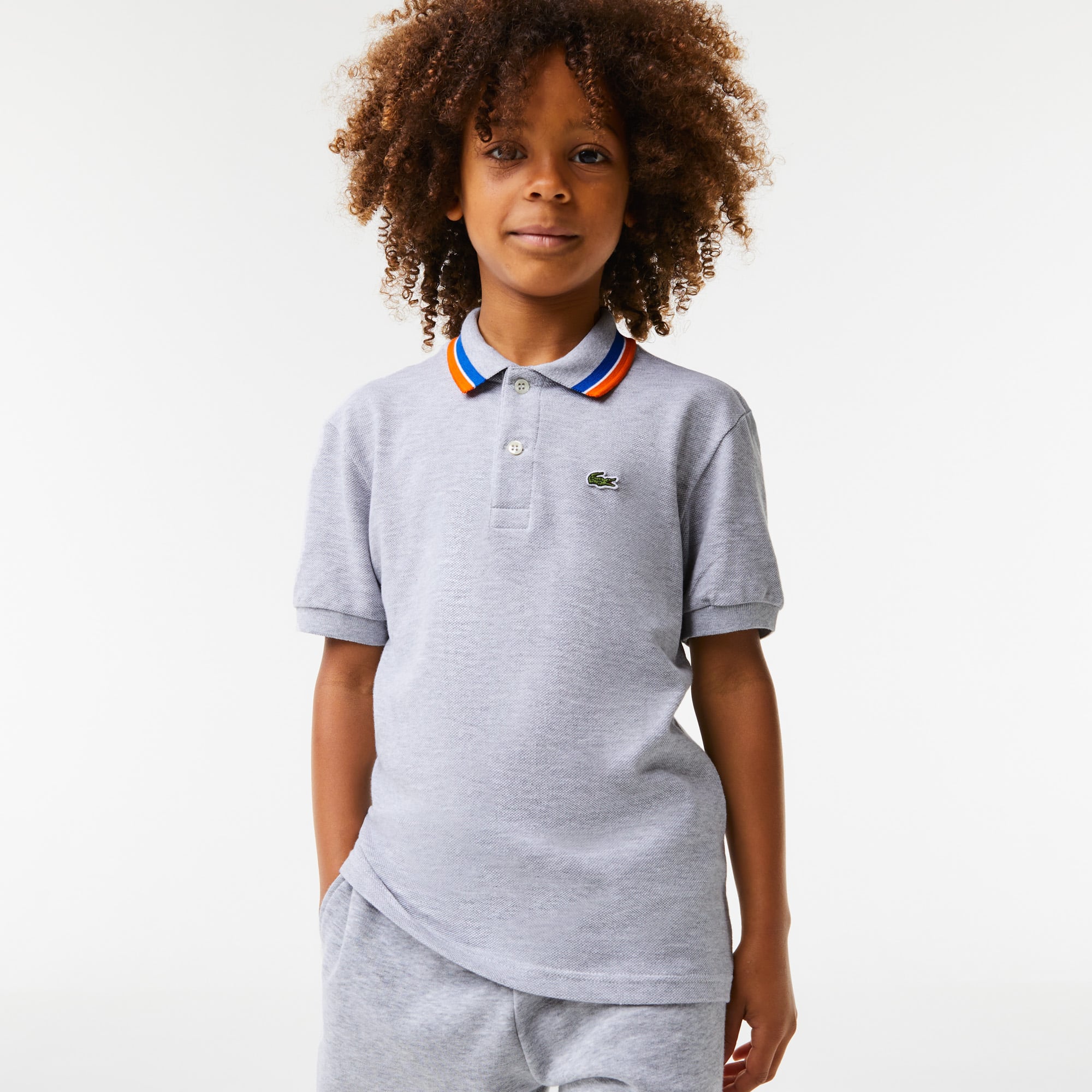 Polo garçon Lacoste avec col tricolore en petit piqué de coton Polos - Gris - Lacoste - Garçon