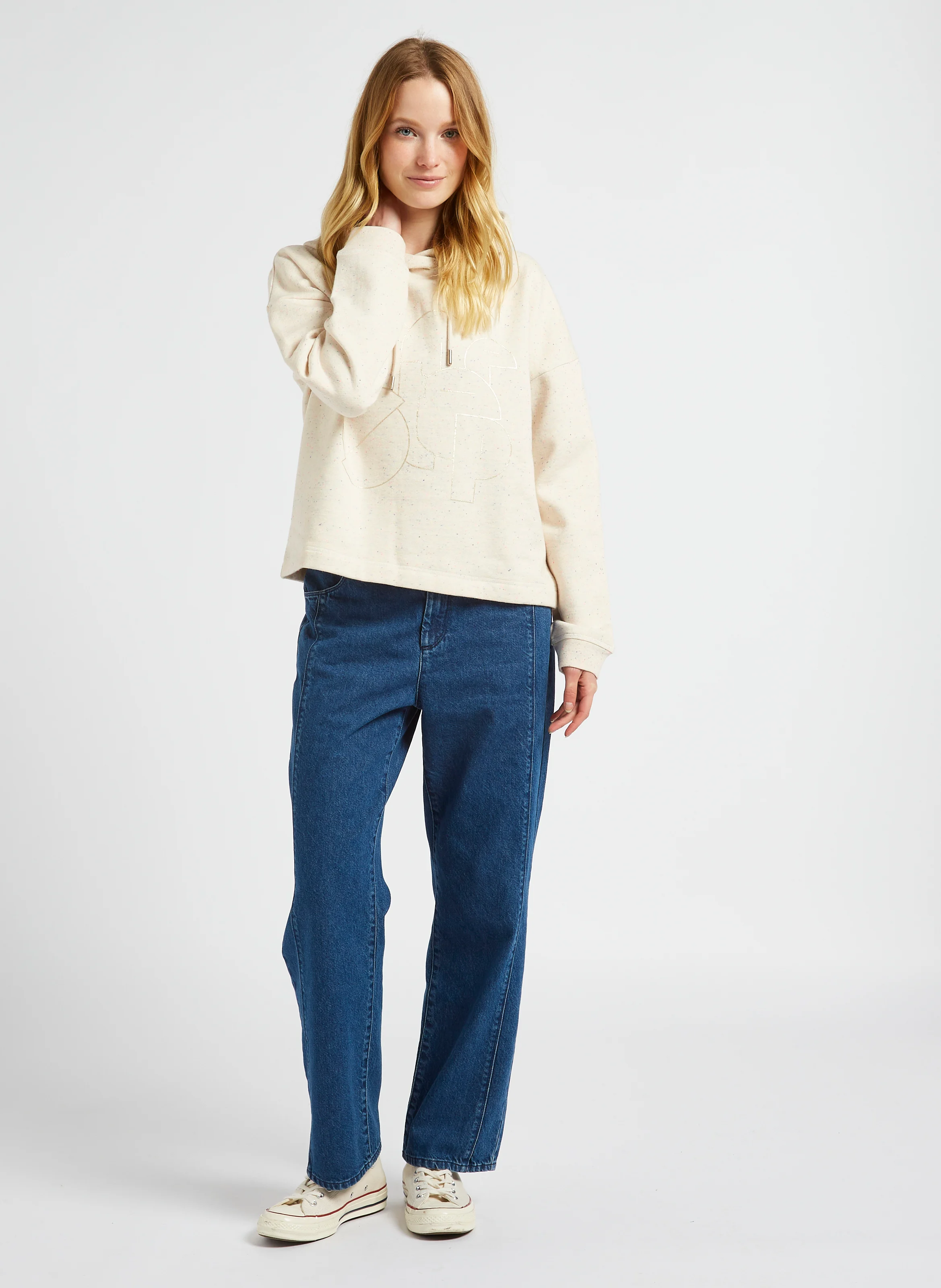 MAGIE - Sweat ample àcapuche en coton mélangé | Blanc