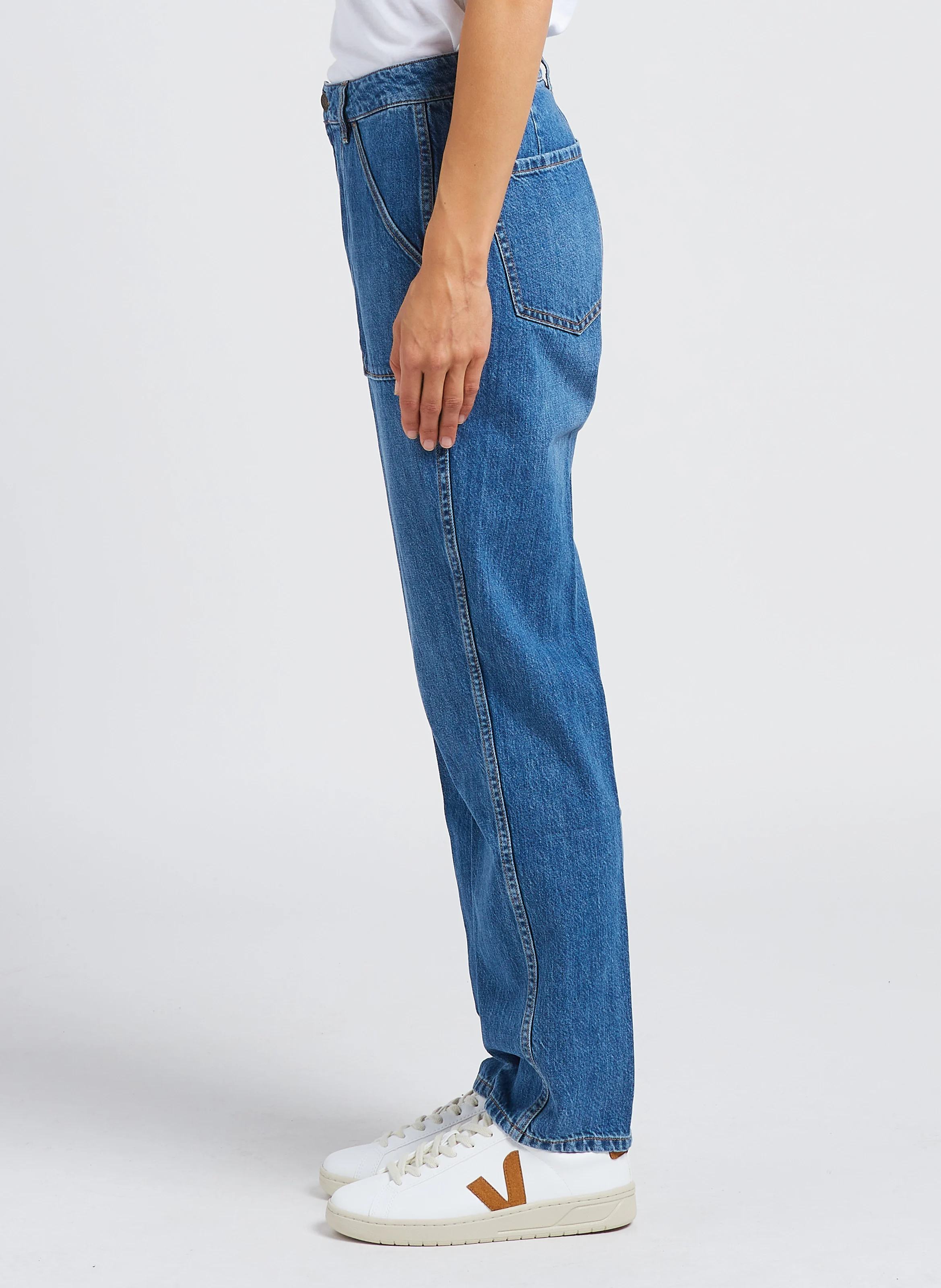 JANE - Jean droit taille haute en coton | Bleu
