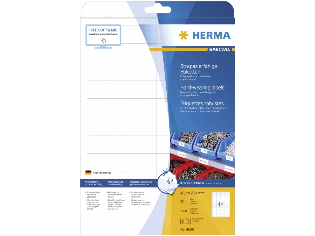 HERMA Special etiket 48.3 x 25.4 mm hvid mat selvklæbende permanent m/1100 etiketter (25 ark x 44 stk.)