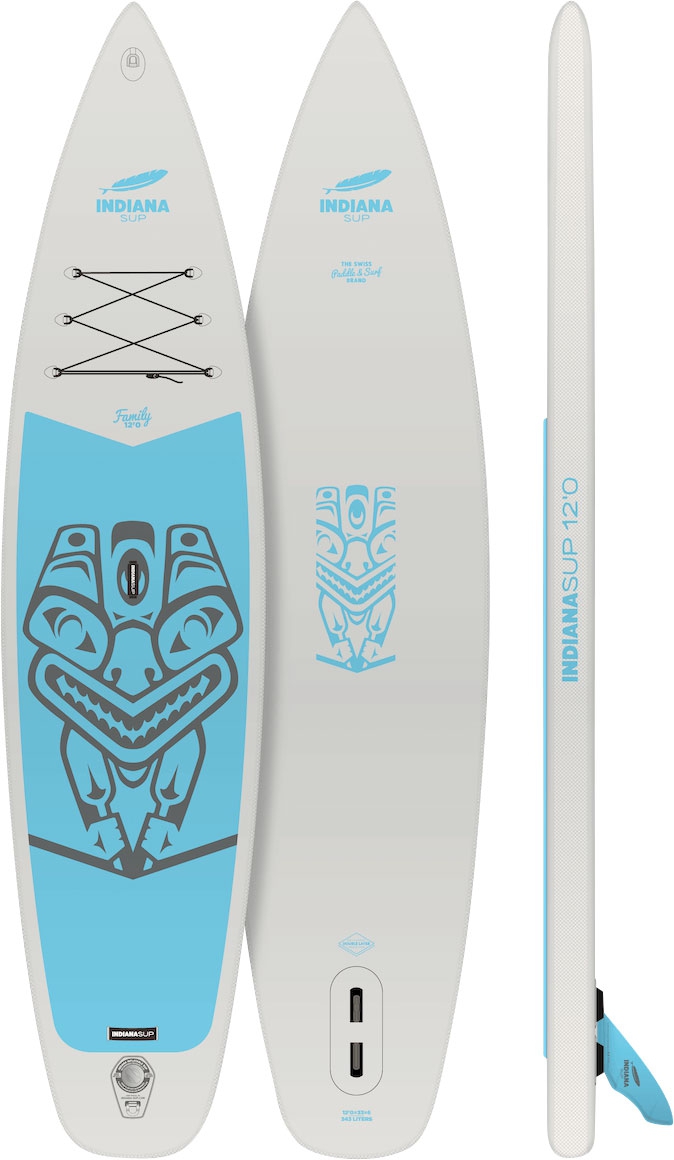 Indiana Family Pack 12 0 aufblasbares Stand Up Paddling-Board inkl. Paddel und Luftpumpe Grau